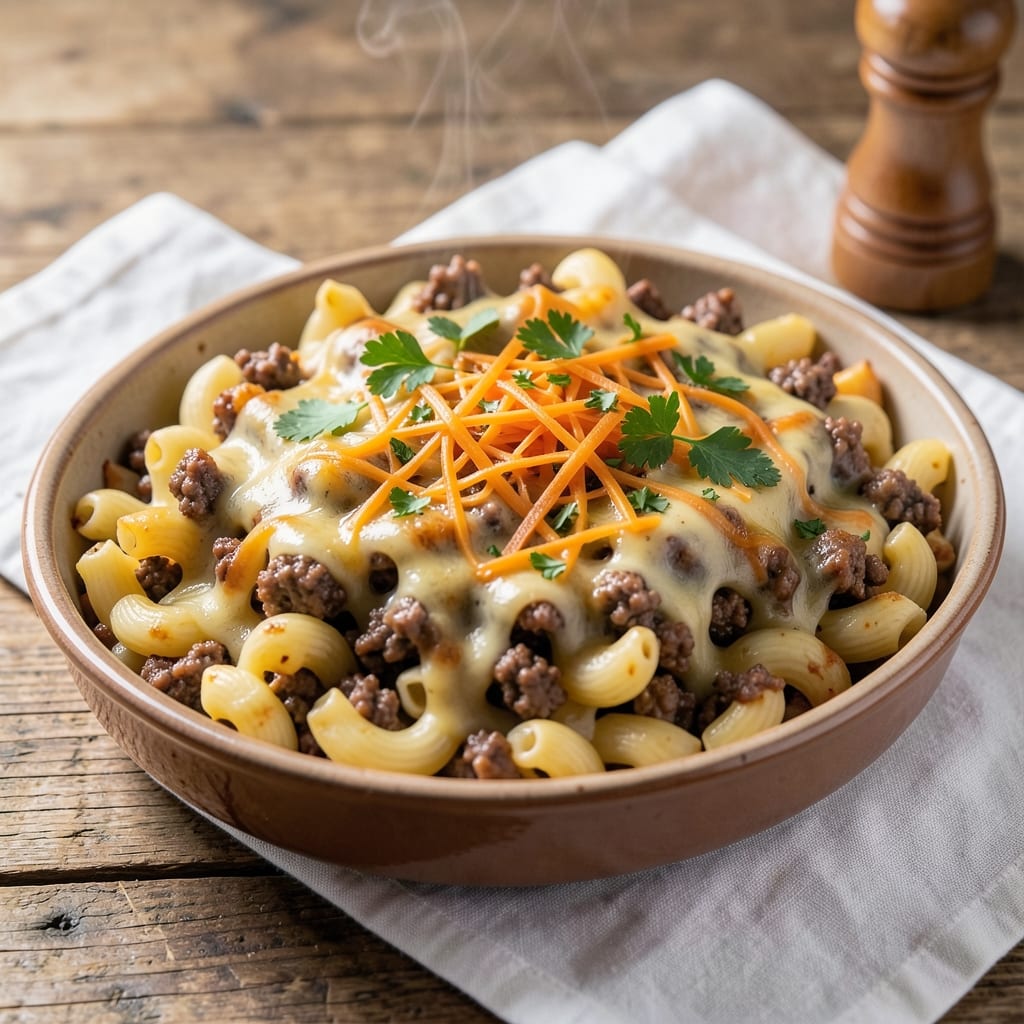 Baked Macaroni with Ground Beef Recipe: One-Pot Cheesy Crunch and Melty Magic