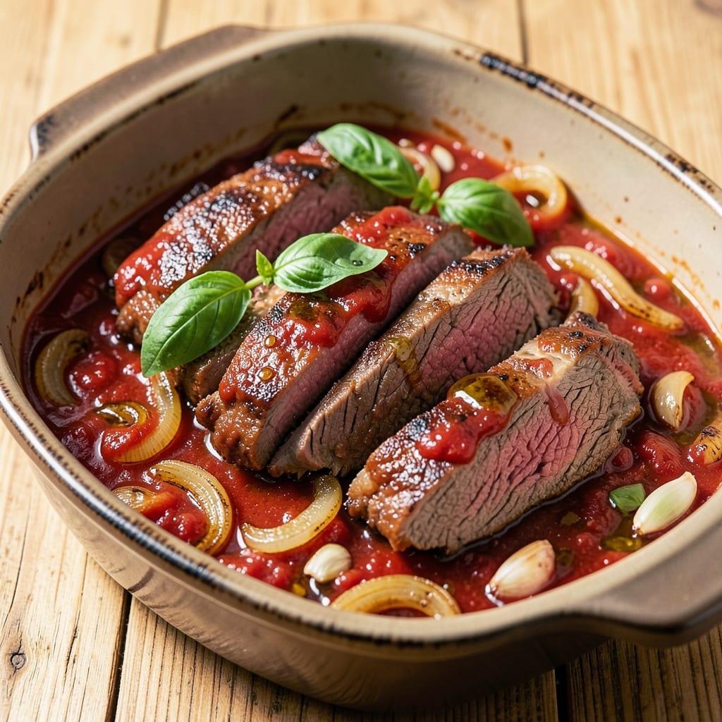 Beef and Tomatoes Recipe: San Marzano Sunrise Simmer