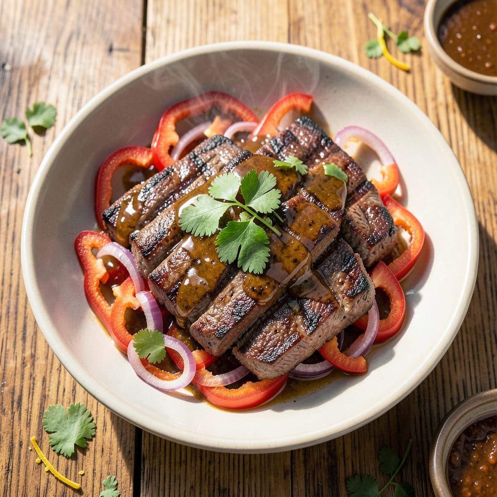 Summer Ground Beef Recipe: Grilled Skirt Steak with Charred Peppers and Cilantro Lime Salsa